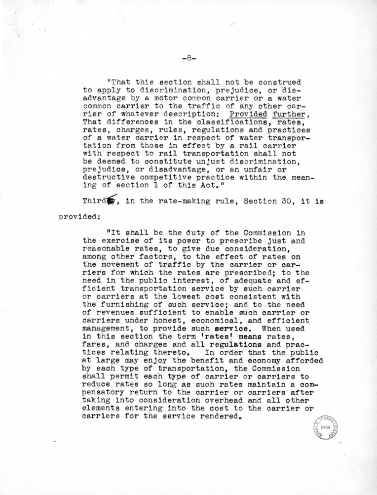 Draft Speech of Senator Harry S. Truman delivered at Chicago, Illinois to the American Trucking Association