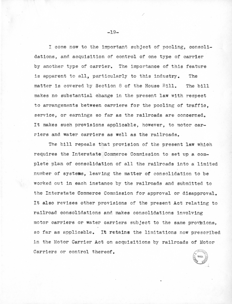 Draft Speech of Senator Harry S. Truman delivered at Chicago, Illinois to the American Trucking Association