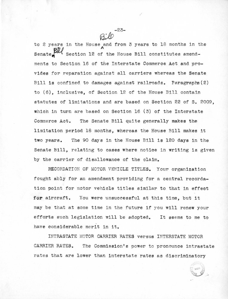 Draft Speech of Senator Harry S. Truman delivered at Chicago, Illinois to the American Trucking Association