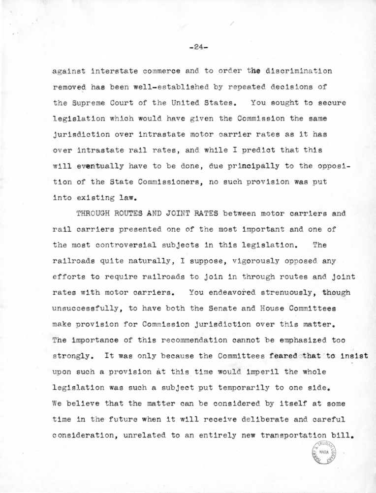 Draft Speech of Senator Harry S. Truman delivered at Chicago, Illinois to the American Trucking Association