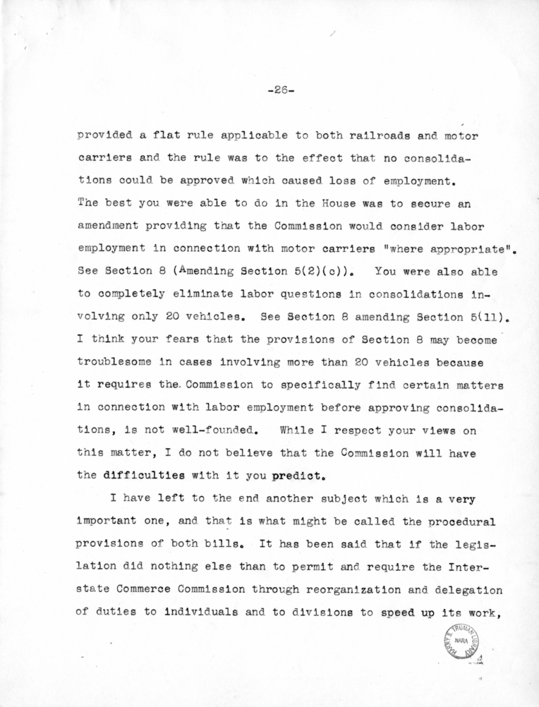 Draft Speech of Senator Harry S. Truman delivered at Chicago, Illinois to the American Trucking Association