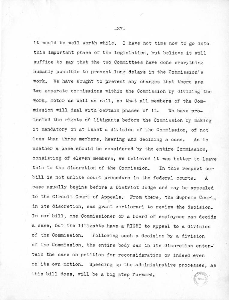 Draft Speech of Senator Harry S. Truman delivered at Chicago, Illinois to the American Trucking Association