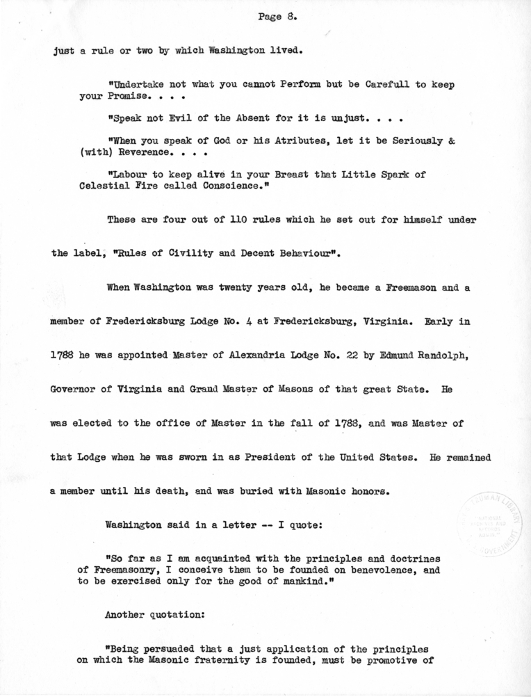 Radio Speech of Senator Harry S. Truman
