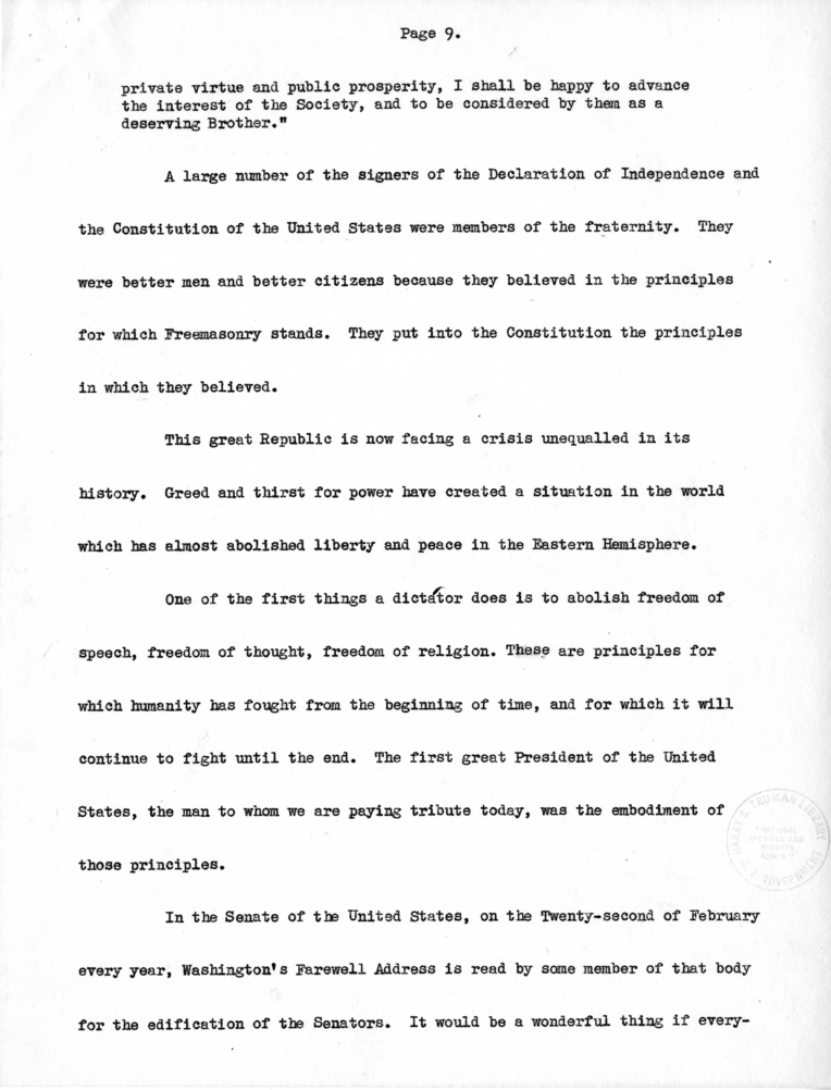 Radio Speech of Senator Harry S. Truman