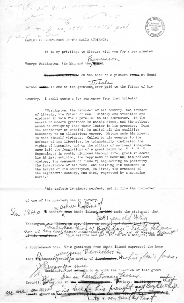 Draft Radio Speech of Senator Harry S. Truman