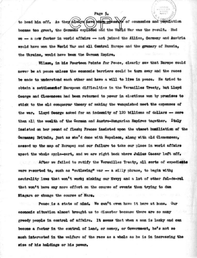 Speech of Senator Harry S. Truman at Welch, West Virginia