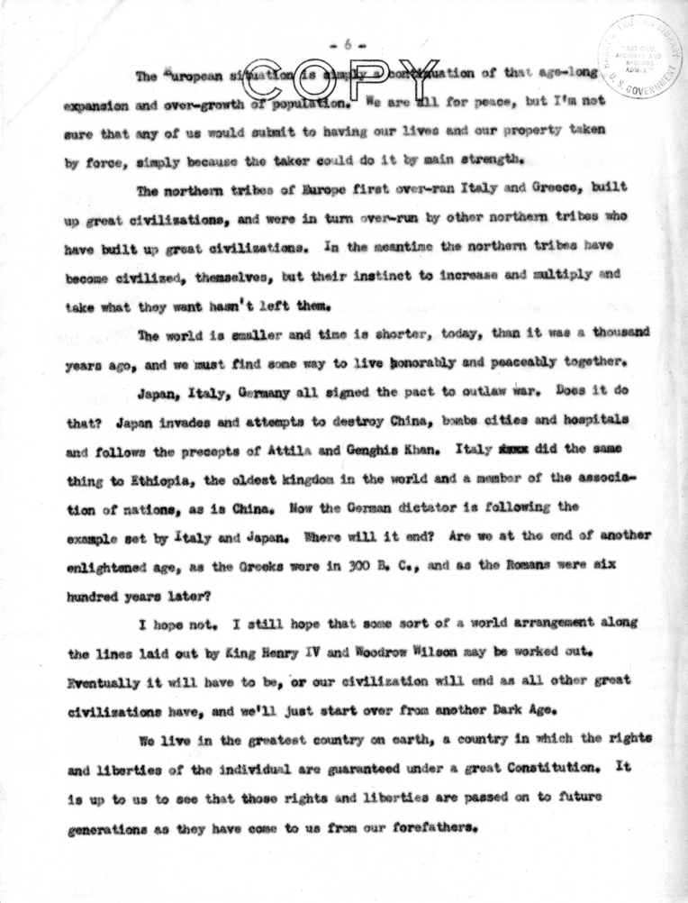 Speech of Senator Harry S. Truman at Welch, West Virginia