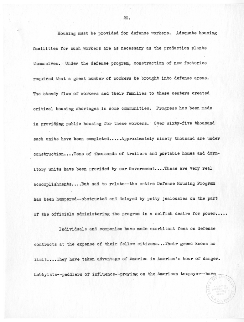 Speech of Senator Harry S. Truman at Philadelphia, Pennsylvania