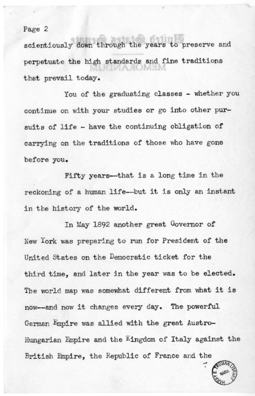 Speech of Senator Harry S. Truman to the Graduating Class at Gunston Hall School, Washington D.C.
