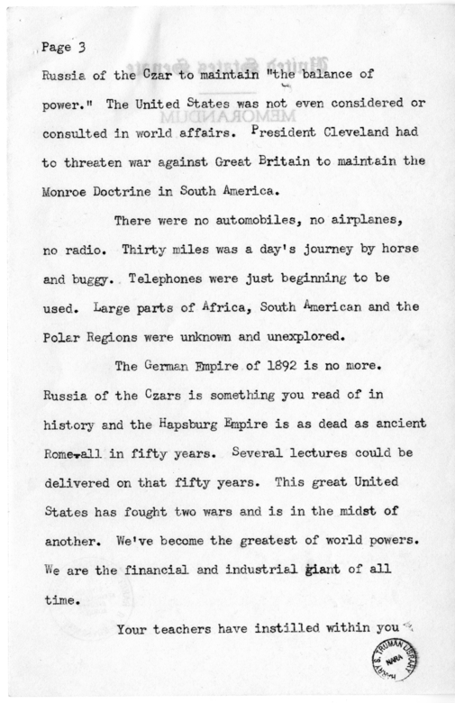 Speech of Senator Harry S. Truman to the Graduating Class at Gunston Hall School, Washington D.C.