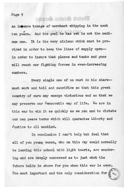Speech of Senator Harry S. Truman to the Graduating Class at Gunston Hall School, Washington D.C.