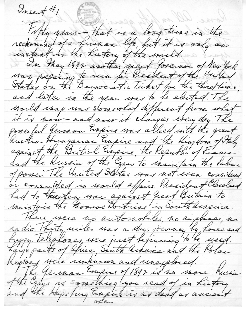Insert Draft for speech of Senator Harry S. Truman to the Graduating Class at Gunston Hall, Washington D.C.