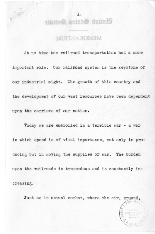 Speech of Senator Harry S. Truman to the Railraod Telegraphers Convention at Kansas City, Missouri