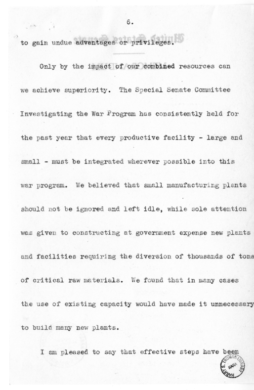 Speech of Senator Harry S. Truman to the Railraod Telegraphers Convention at Kansas City, Missouri
