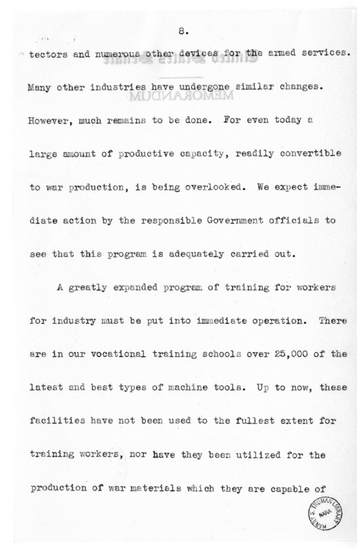 Speech of Senator Harry S. Truman to the Railraod Telegraphers Convention at Kansas City, Missouri