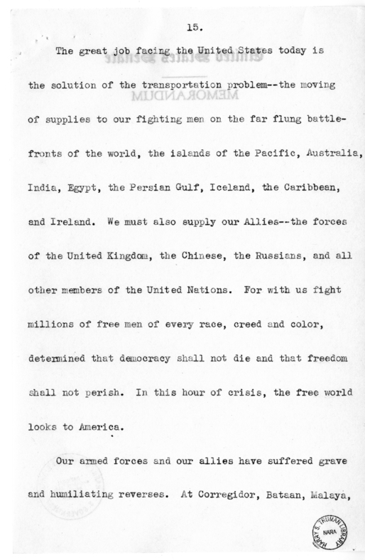 Speech of Senator Harry S. Truman to the Railraod Telegraphers Convention at Kansas City, Missouri