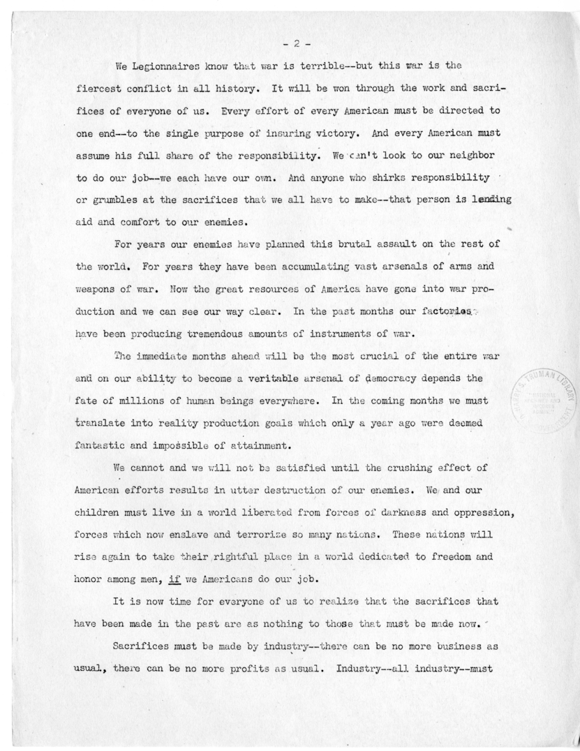 Speech of Senator Harry S. Truman at the Dedication of the American Legion Monument, St. Louis, Missouri