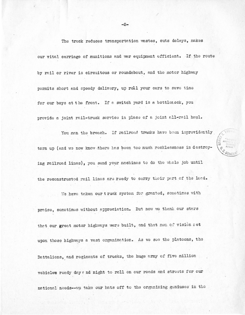 Speech of Senator Harry S. Truman Before the American Trucking Association at St. Louis, Missouri