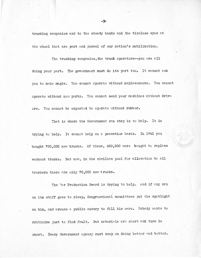 Speech of Senator Harry S. Truman Before the American Trucking Association at St. Louis, Missouri