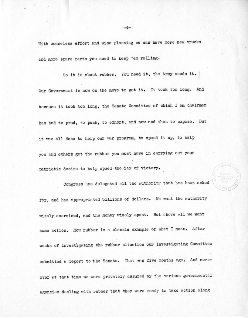 Speech of Senator Harry S. Truman Before the American Trucking Association at St. Louis, Missouri