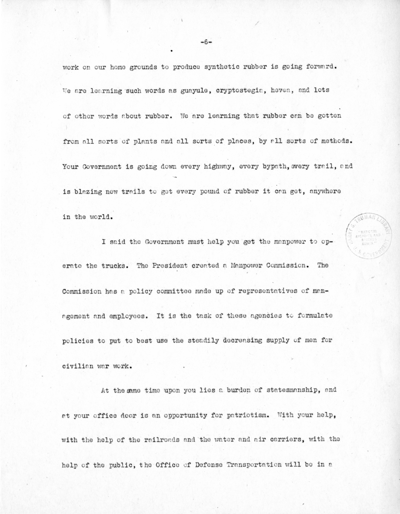Speech of Senator Harry S. Truman Before the American Trucking Association at St. Louis, Missouri
