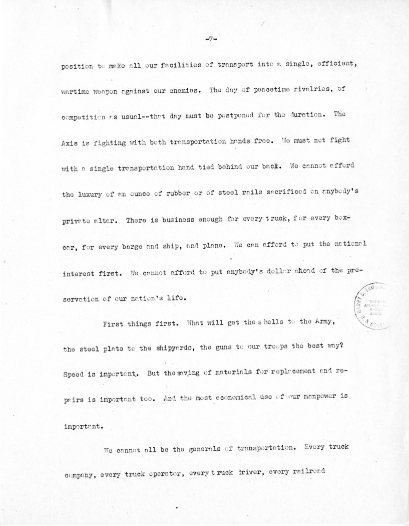 Speech of Senator Harry S. Truman Before the American Trucking Association at St. Louis, Missouri