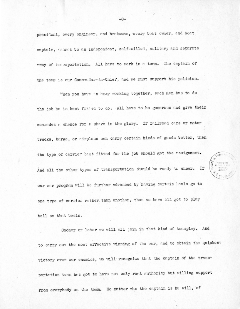 Speech of Senator Harry S. Truman Before the American Trucking Association at St. Louis, Missouri