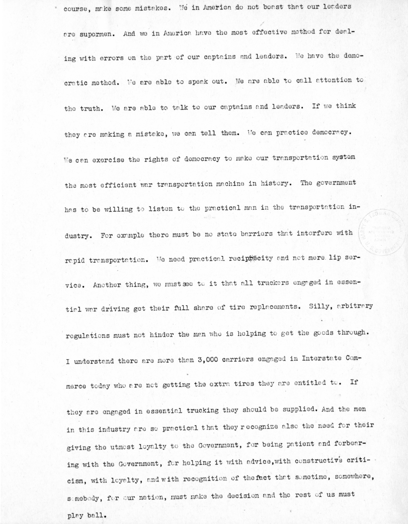 Speech of Senator Harry S. Truman Before the American Trucking Association at St. Louis, Missouri