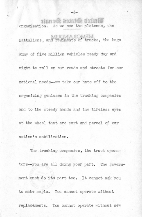 Speech of Senator Harry S. Truman Before the American Trucking Association at St. Louis, Missouri
