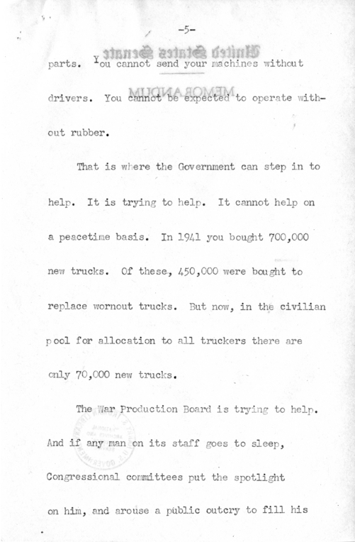 Speech of Senator Harry S. Truman Before the American Trucking Association at St. Louis, Missouri