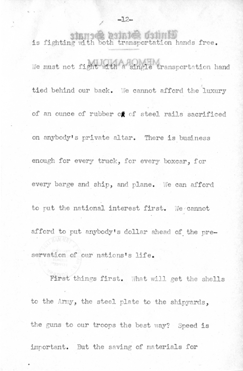 Speech of Senator Harry S. Truman Before the American Trucking Association at St. Louis, Missouri