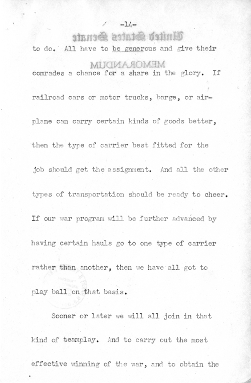 Speech of Senator Harry S. Truman Before the American Trucking Association at St. Louis, Missouri