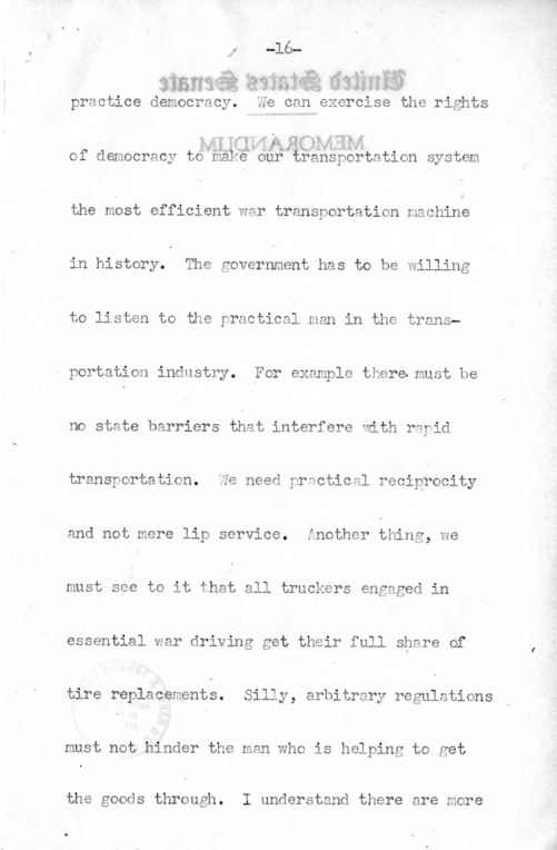 Speech of Senator Harry S. Truman Before the American Trucking Association at St. Louis, Missouri