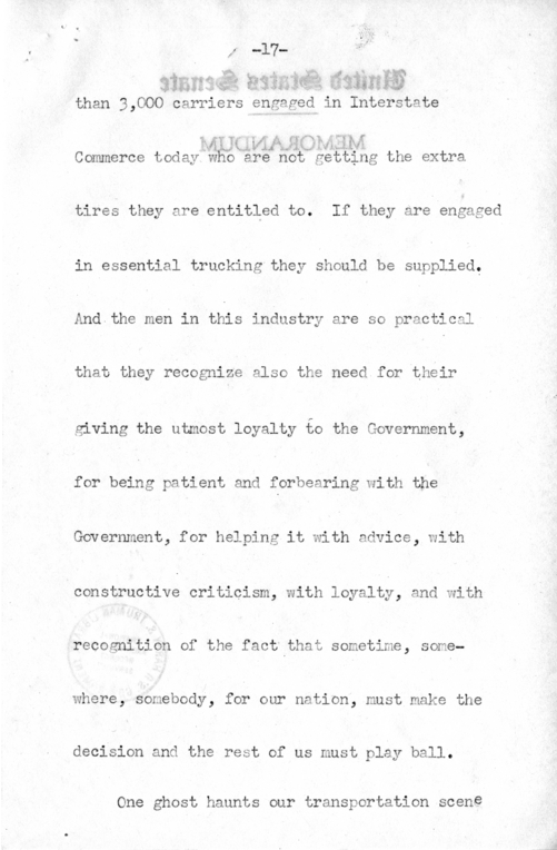 Speech of Senator Harry S. Truman Before the American Trucking Association at St. Louis, Missouri