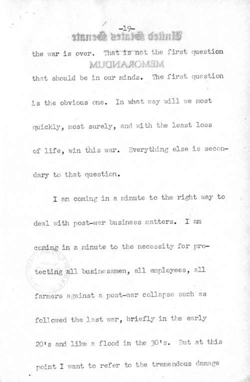 Speech of Senator Harry S. Truman Before the American Trucking Association at St. Louis, Missouri
