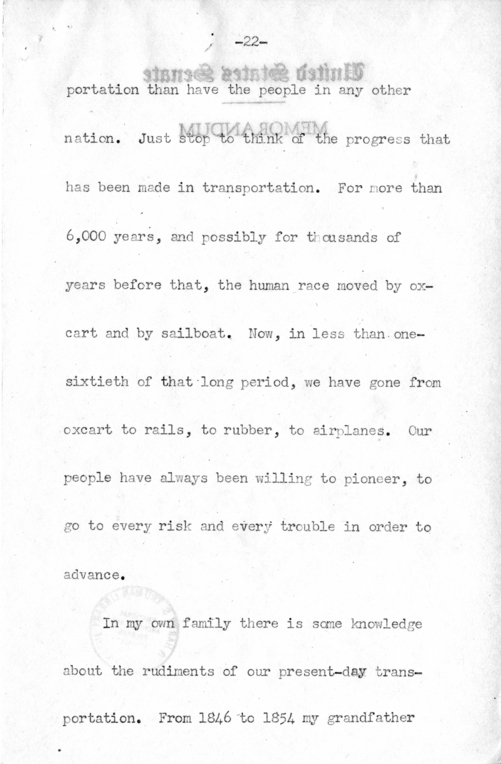 Speech of Senator Harry S. Truman Before the American Trucking Association at St. Louis, Missouri