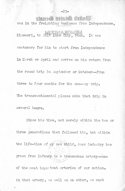 Speech of Senator Harry S. Truman Before the American Trucking Association at St. Louis, Missouri