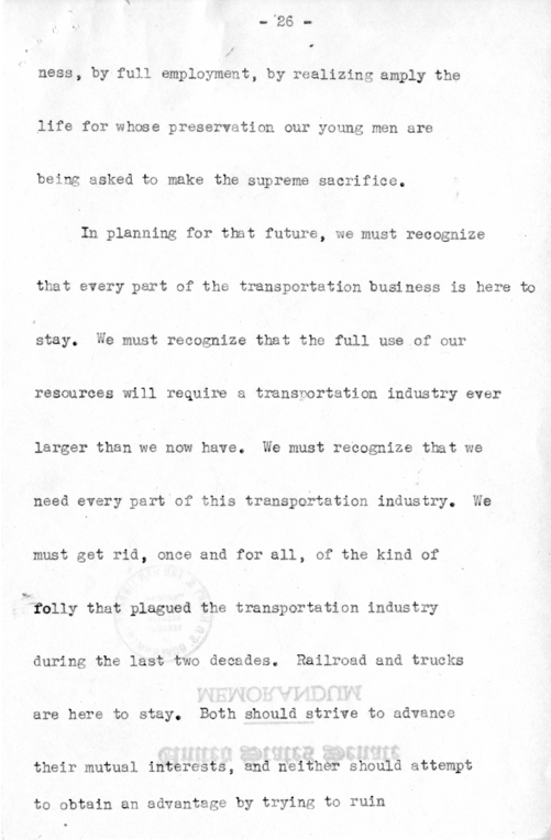 Speech of Senator Harry S. Truman Before the American Trucking Association at St. Louis, Missouri
