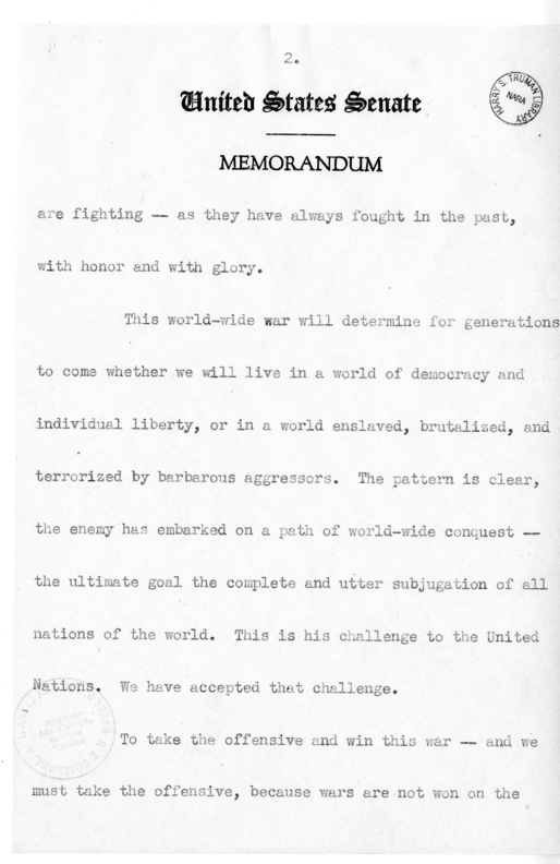 Speech of Senator Harry S. Truman at Newark, New Jersey