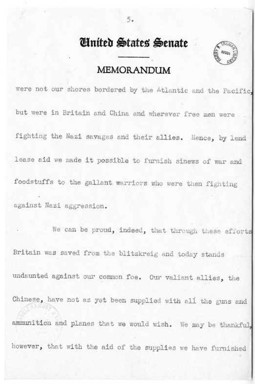 Speech of Senator Harry S. Truman at Newark, New Jersey