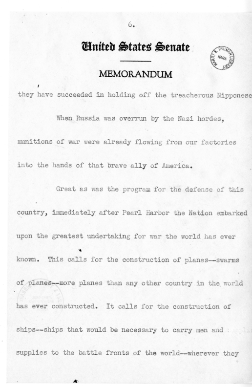Speech of Senator Harry S. Truman at Newark, New Jersey
