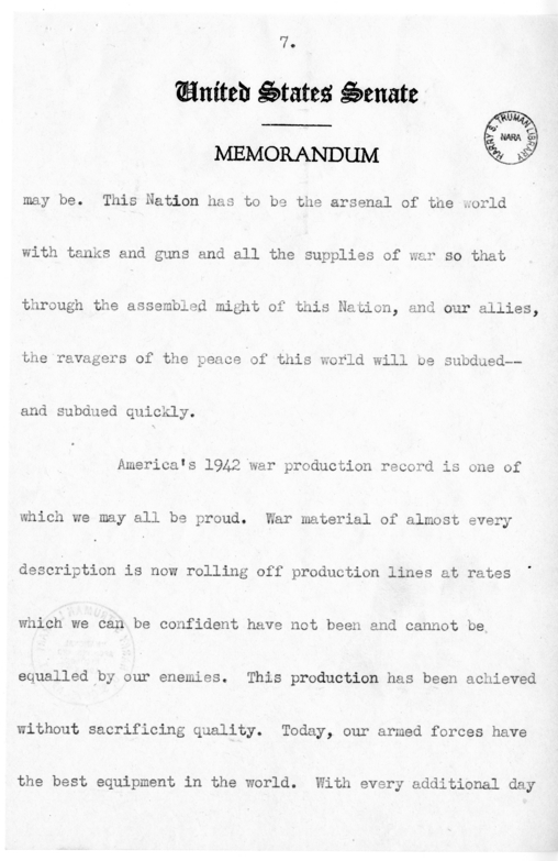 Speech of Senator Harry S. Truman at Newark, New Jersey