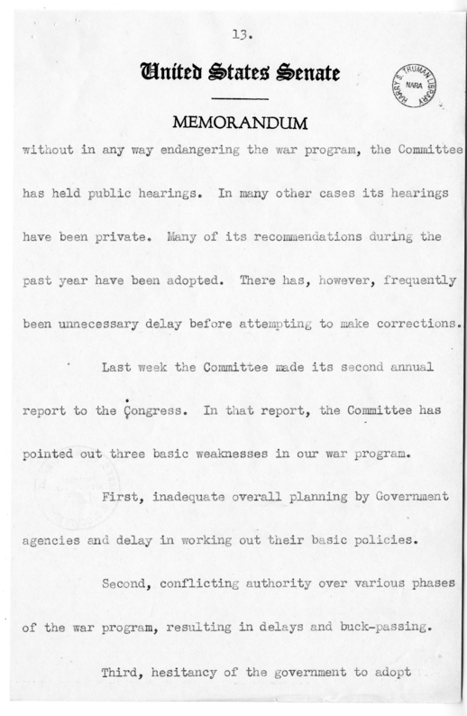 Speech of Senator Harry S. Truman at Newark, New Jersey