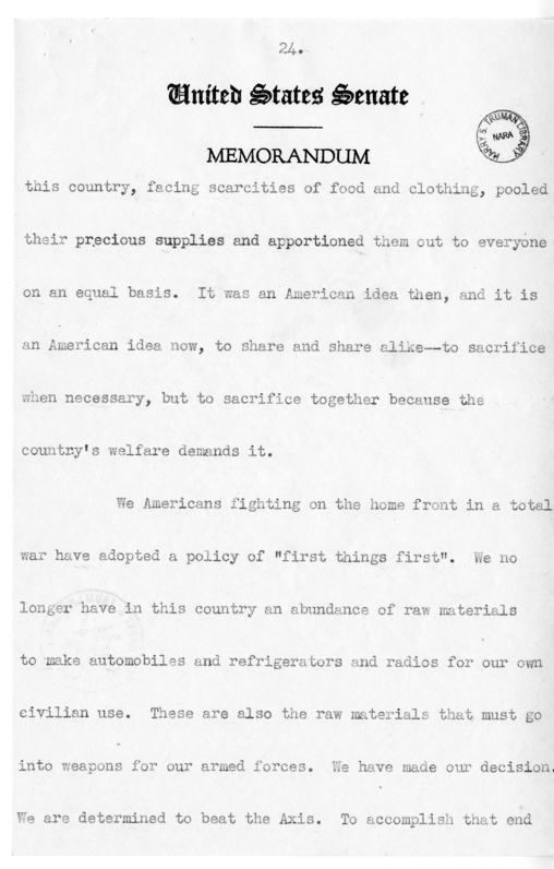 Speech of Senator Harry S. Truman at Newark, New Jersey