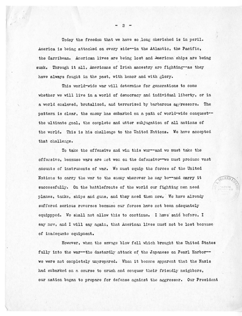 Speech of Senator Harry S. Truman Scranton, Pennsylvania