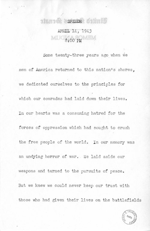Speech of Senator Harry S. Truman at Chicago, Illinois