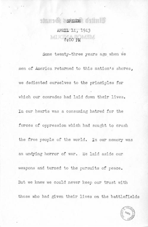 Speech of Senator Harry S. Truman at Chicago, Illinois