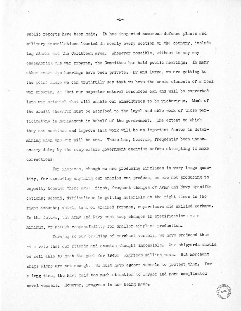 Speech of Senator Harry S. Truman Before the Meeting of the Executives' Club of Chicago at Chicago, Illinois