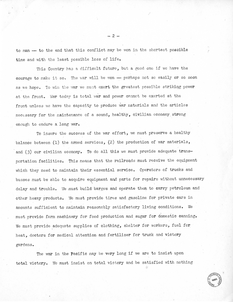 Speech of Senator Harry S. Truman at Kirksville, Missouri