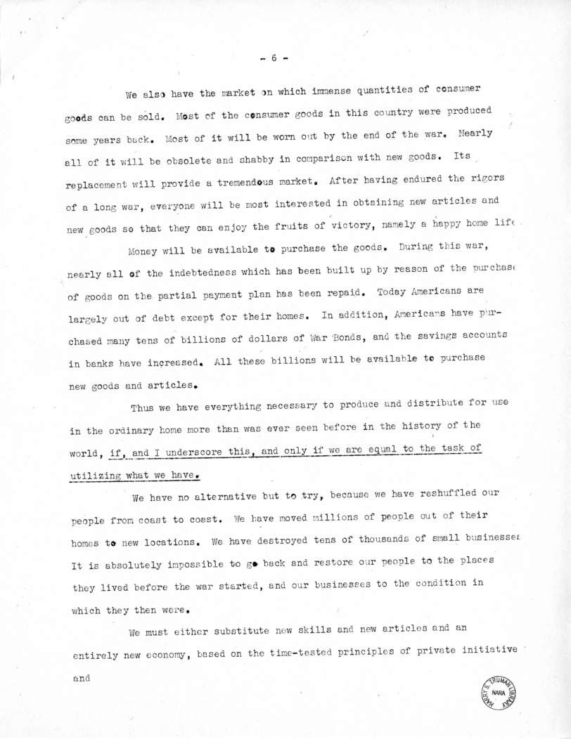 Speech of Senator Harry S. Truman at Kirksville, Missouri